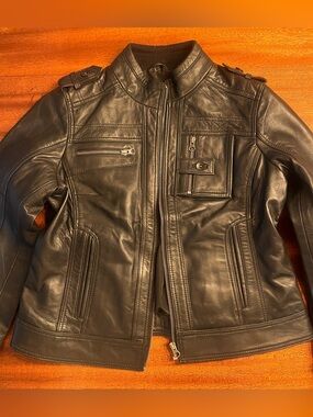 Genuine Classic Black Leather Jacket with Zip Pockets